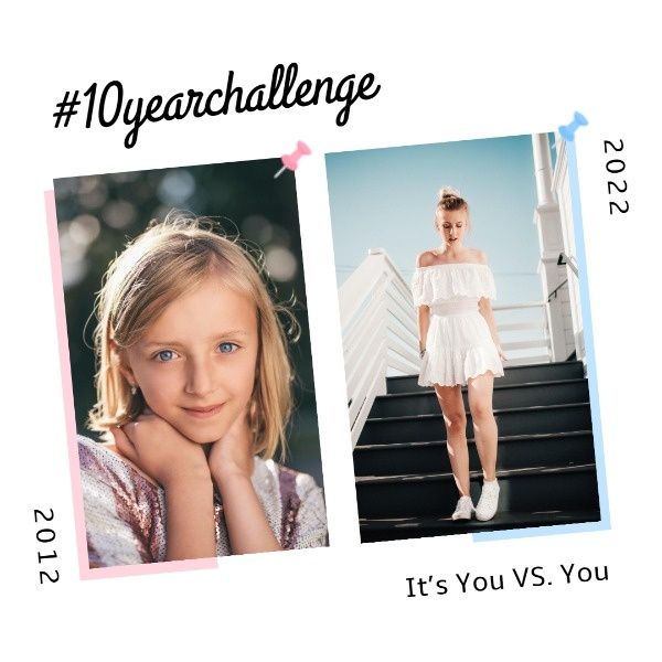 photo, compare, comparison, 10 Year Challenge Collage Instagram Post Template