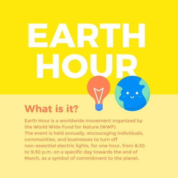 earth our, ecology, environment, Yellow Illustration Earth Day Instagram Post Template