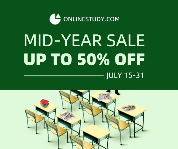 education, institute, education institute, Online Courses With Mid-Year Sale  Facebook Post Template