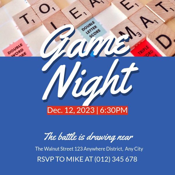 game, party, fun, Blue Gaming Night Invitation Instagram Post Template