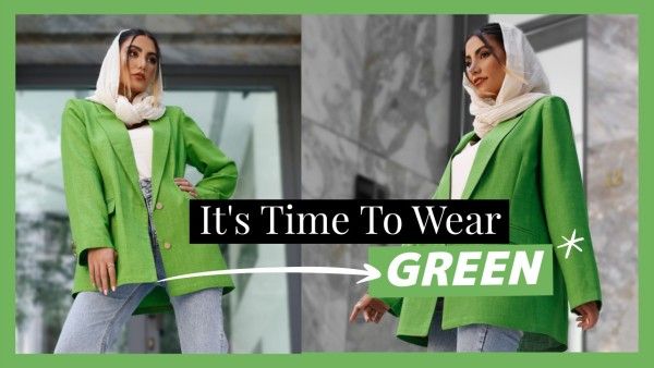 color style, photo collage, woman, Green Simple Spring Fashion Trends Youtube Thumbnail Template