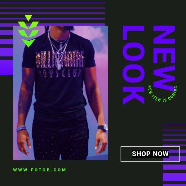 new look, promotion, online shop, Purple Black Modern Street Fashion Instagram Post Template