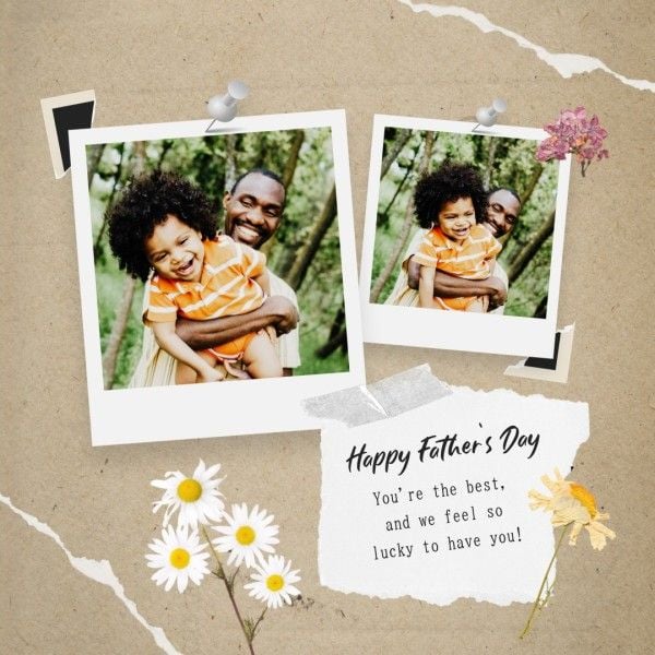 dad, family, greeting, Brown Retro Scrapbook Father's Day Photo Collage Instagram Post Template