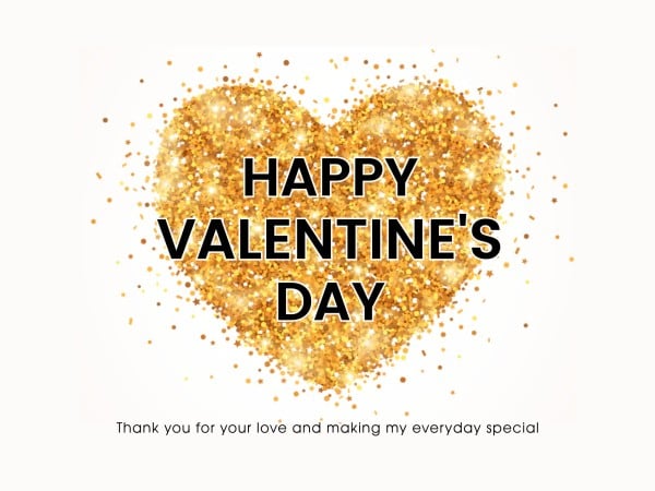 Gold Heart Illsuration Valentine Love Wish Card
