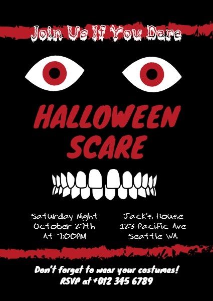 festival, holiday, happy halloween, Scary Black Halloween Party Night Invitation Template