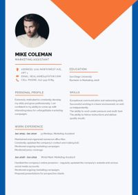 Marketing Assistant Blue Orange Simple Resume