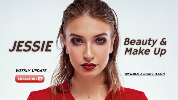 makeup, face, cosmetics, White And Red Modern Fashion Beauty Portrait Youtube Channel Art Template