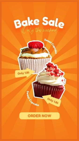 promotion, online shop, cupcake, Orange Rays Background Bake Sale Product Photo Instagram Story Template