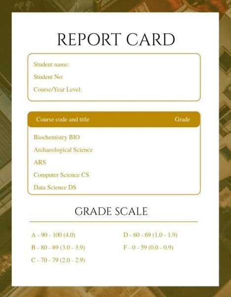学校报告卡 成绩反馈表