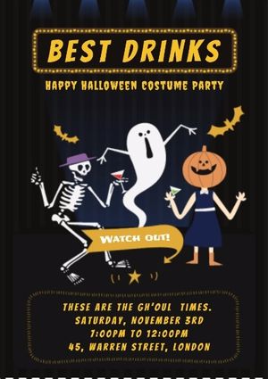 bar, make-up party, holiday, Happy Halloween Costume Party Poster Template