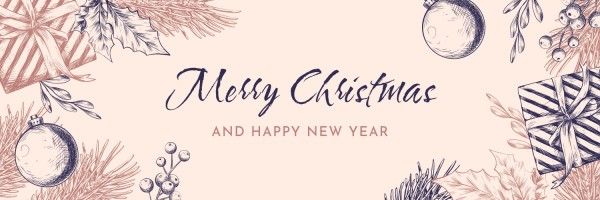 holiday, greeting, celebration, Beige Retro Sketch Merry Christmas Twitter Cover Template
