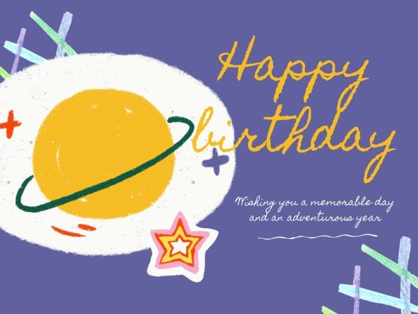 Purple Planet Happy Birthday Card