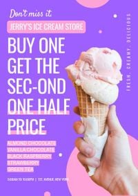 half price, cone, food, Ice Cream Store Sale Poster Template