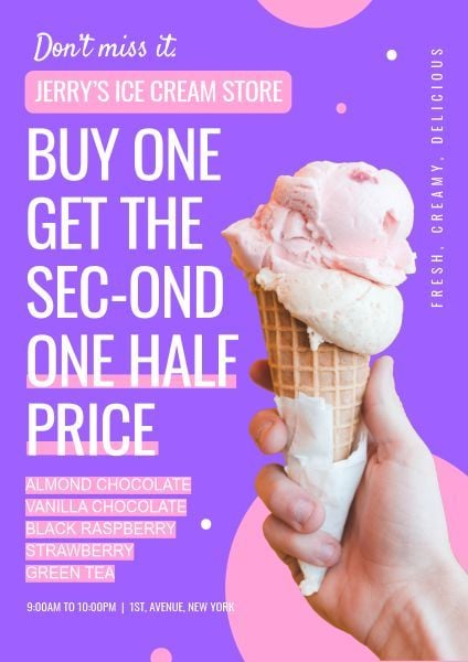 冰淇淋店销售 英文海报