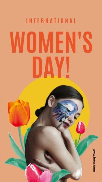 women's day, international women's day, march 8, Orange Floral Collage Montage Womens Day Instagram Story Template
