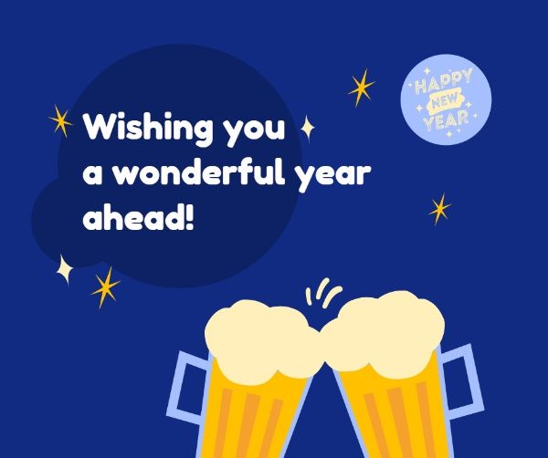 happy new year, wishes, beer, New year wishing Facebook Post Template