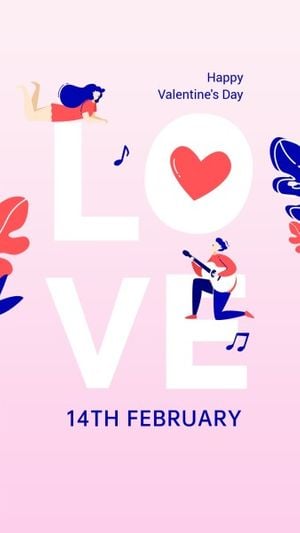 valentines day, life, floral, Pink Illustration Character Love Valentine Instagram Story Template