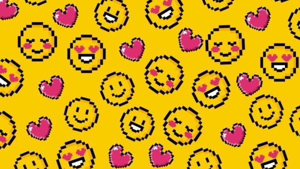 heart, smile, shy, Cute Cartoon Emoji Zoom Background Template