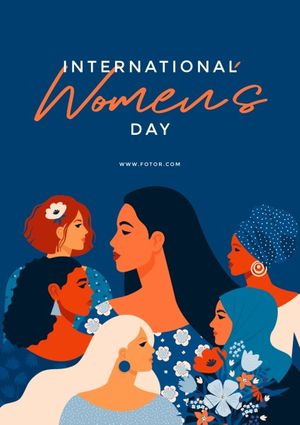 women power, happy womens day, illustration, Blue International Womens Day Poster Template
