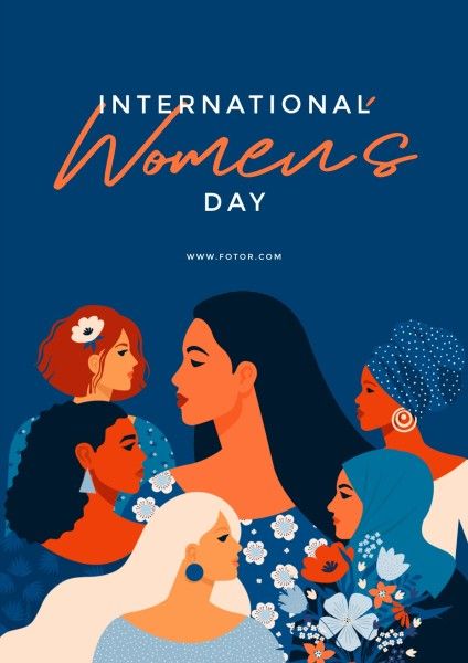 women power, happy womens day, illustration, Blue International Womens Day Poster Template