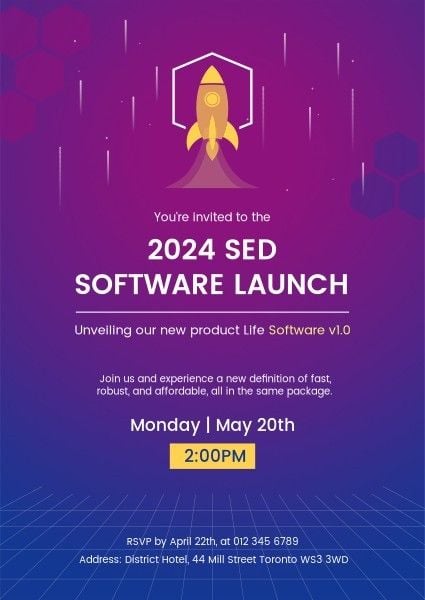 report, new products, software, Purple Illustration New Product Launch Invitation Template
