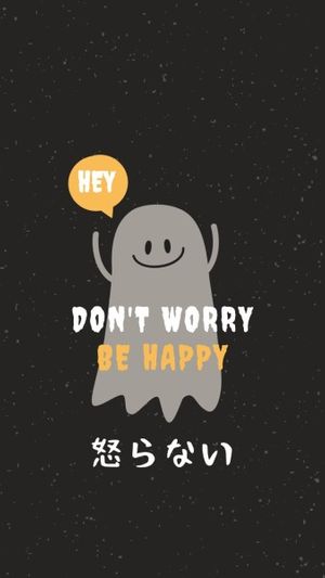 happy, life, phone wallpaper, Black Cute Ghost Mobile Wallpaper Template