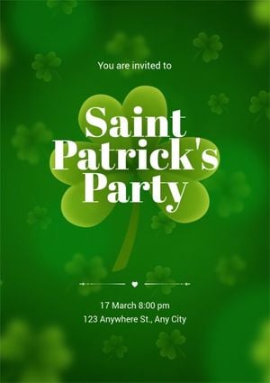Green Illustrated Clovers Saint Patrick's Day Party Poster