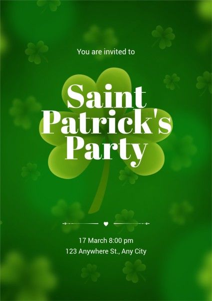 st patricks, event, illustration, Green Illustrated Clovers Saint Patrick's Day Party Poster Template