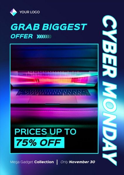 ecommerce, digital product, 3c, Gradient Neon Cyber Monday Online Shopping Pormotion Discount Poster Template