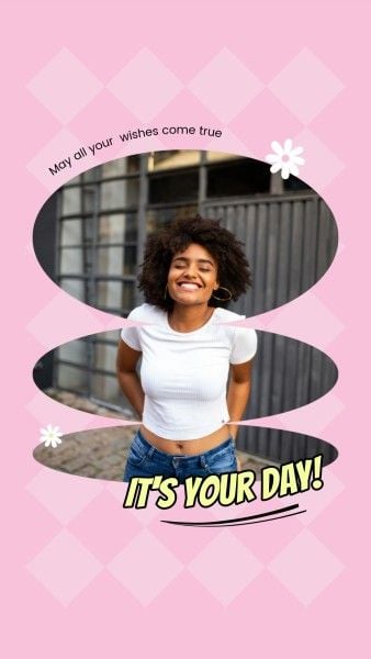 Pink Simple Happy Birthday Instagram Story Template and Ideas for Design