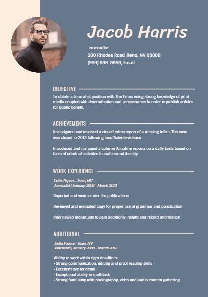 resume template for a journalist