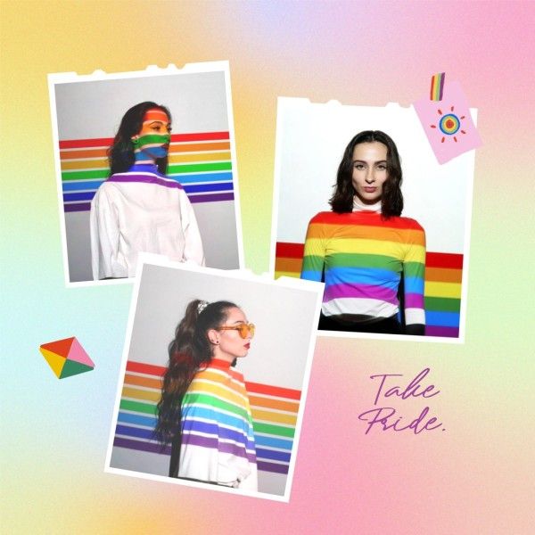 lgbtq, rainbow, cute, Retro Gradient Lgbt Pride Month Photo Collage (Square) Template