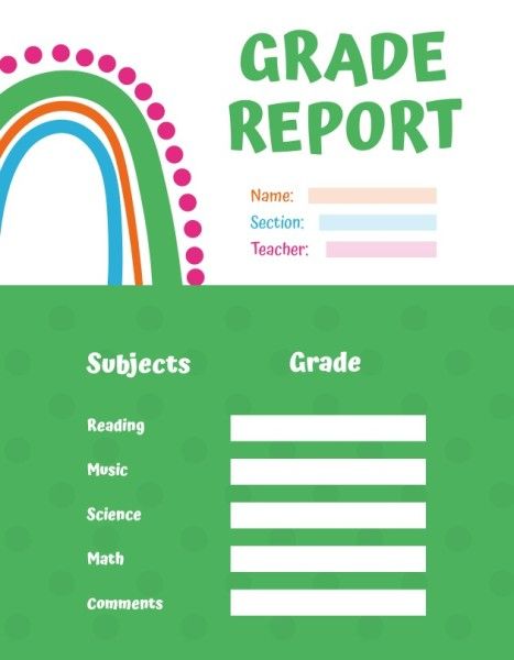 business, student, school, Green Background Report Card Template