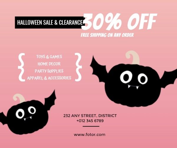 sale, holiday, discount, Pink Halloween Shop Promotion Facebook Post Template
