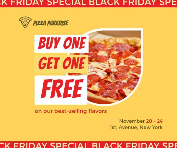 restaurant, food, snack, Black Friday Pizza Sale Facebook Post Template