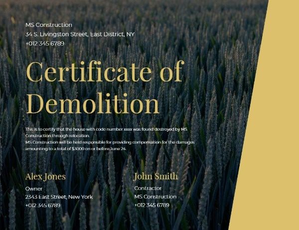 certificate of membership, membership, project, Demolition Certificate Template