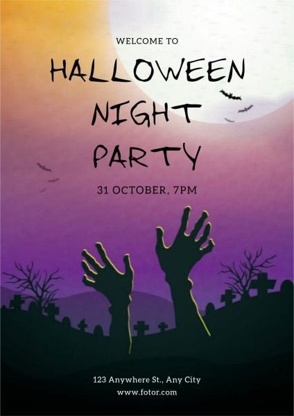 celebration, event, festival, Dark Purple Illustration Halloween Holiday Night Party Poster Template