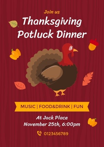 holiday, vacation, birthday, Thanksgiving Potluck Dinner Invitation Template
