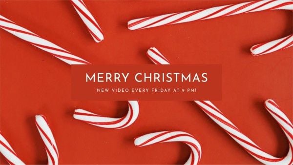 candy, candy cane, simple, Red Christmas Holiday Youtube Channel Art Template