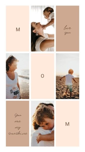 mothers day, mother day, greeting, Brown Modern Clean Mother's Day Photo Collage 9:16 Template