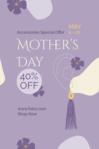 mothers day, mother's day sale, promotion, Mother's Day Accessories Sale Pinterest Post Template