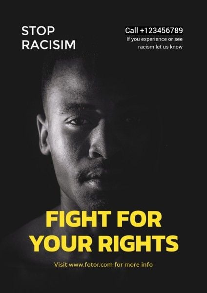 黄色和黑色停止种族主义运动 英文海报
