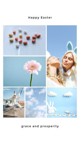 festival, greeting, celebration, Blue Minimal Happy Easter Collage Photo Collage 9:16 Template