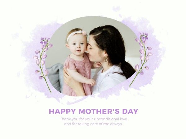 紫色水彩母亲节快乐 电子贺卡
