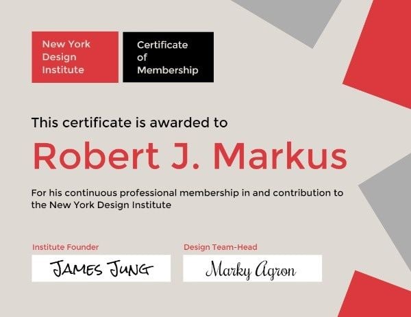 Certificate Of Design Membership Certificate