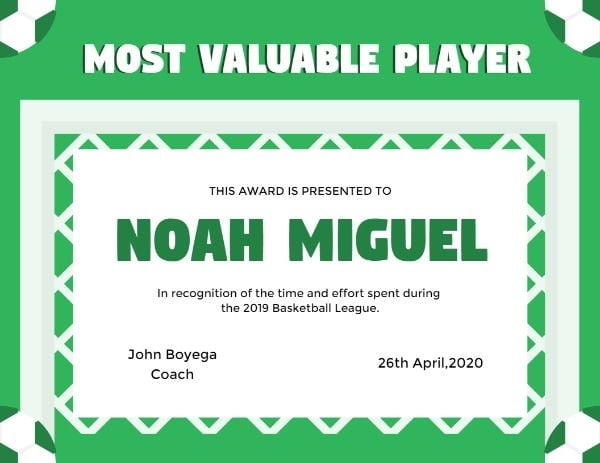 official, office, prize, Valuable Player Certificate Template