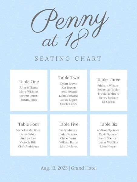 party, gathering, people, Blue And White Background Seating Chart Template