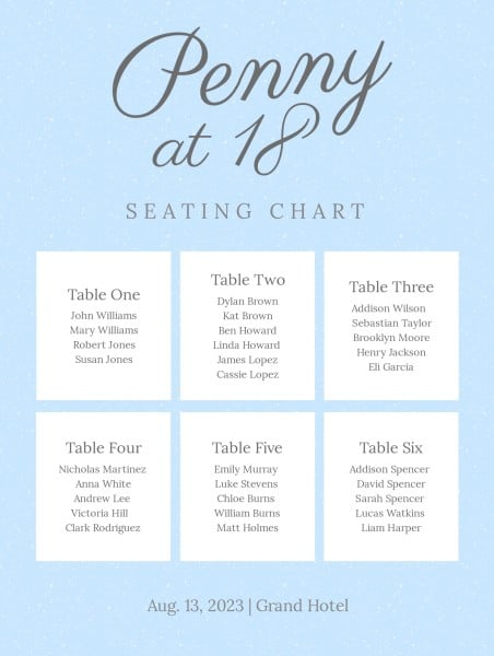 Blue And White Background Seating Chart Seating Chart