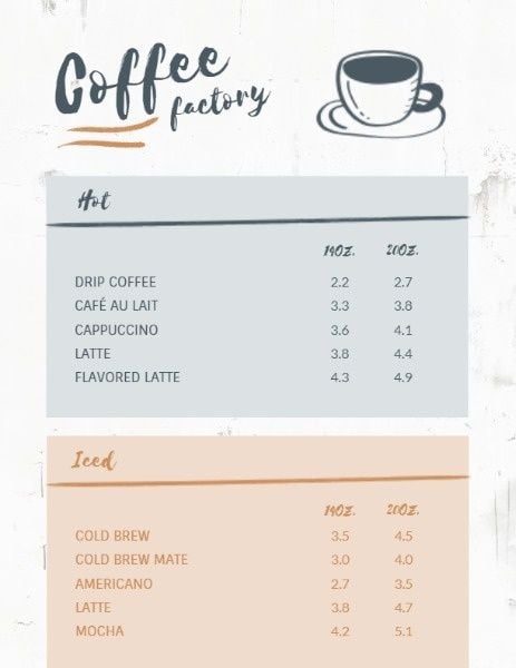 restaurant, food, cafe, Coffee Factory White Blue Red Menu Template