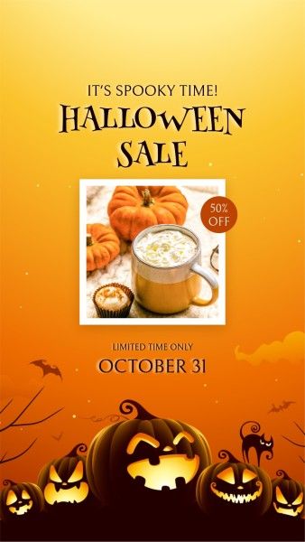promotion, discount, holiday, Yellow Brown Illustration Halloween Sale Instagram Story Template